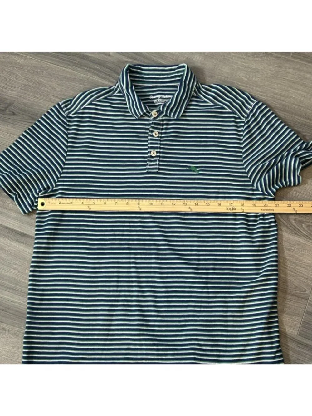 Tommy Bahama Polo Shirt Mens Large Blue Green Stripe IslandZone Marlin Golf - Picture 9 of 11